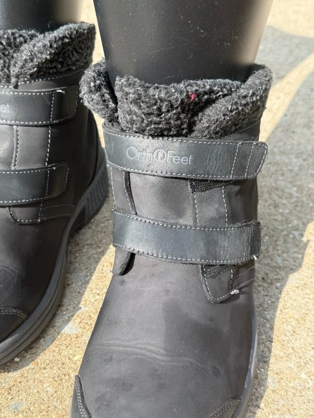 OrthoFeet Florence Black Leather Waterproof Boot 9.5 Wide Gorpcore Comfort 4075